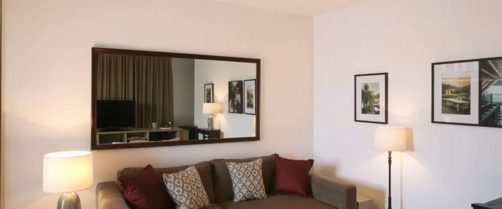 use of mirrors to make the living room seem larger